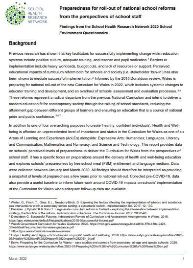Briefing Paper: Preparedness for Roll-out of National School Reforms From the Perspectives of School Staff: Findings From the SHRN 2020 SEQ